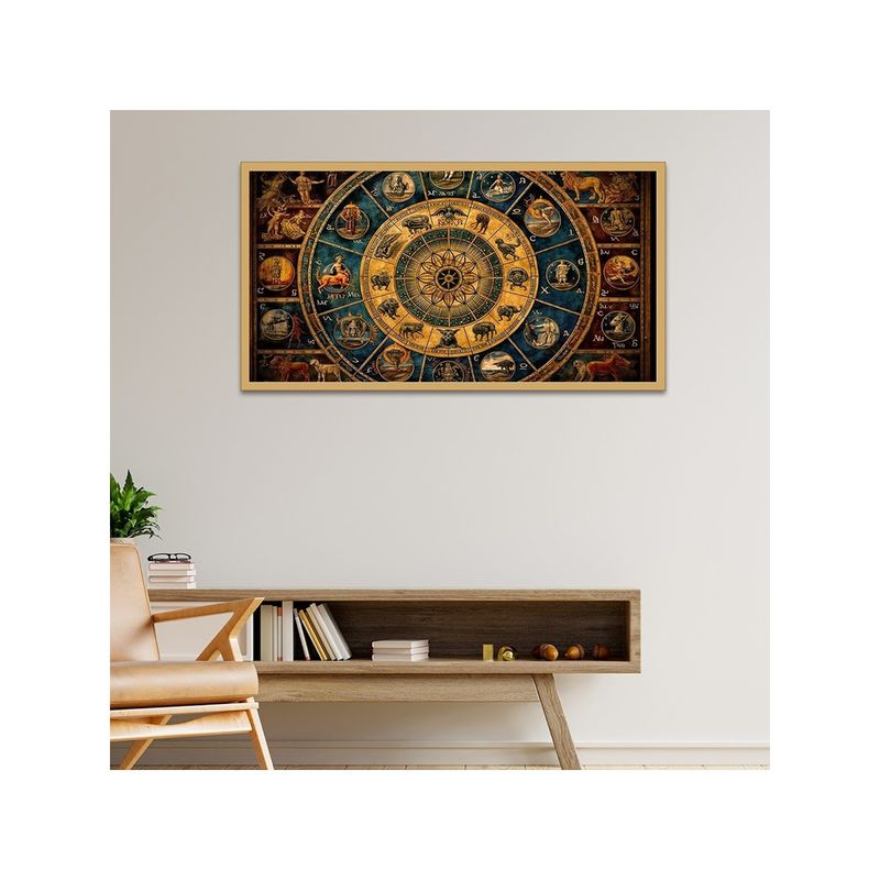 Dekorstation Astrology Astronomical Clock Closeup Zodiac Signs Canvas Wall Painting (12x24 inches)