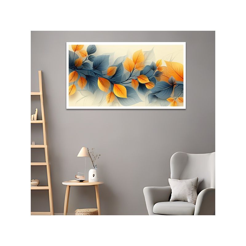 Dekorstation A Swirling Blend Of Autumn Leaves And Blue Waves Canvas Wall Painting (12x24 inches)