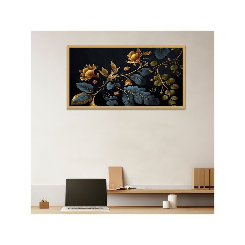 Dekorstation Seamless Pattern With Golden Floral Design Canvas Wall Painting (12x24 inches)