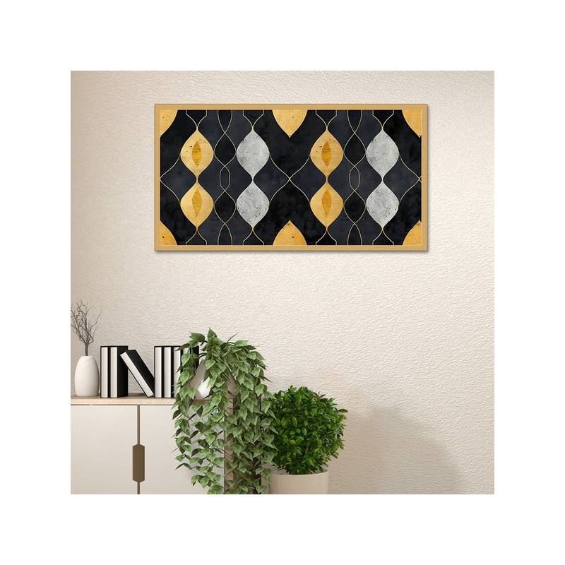 Dekorstation Canvas Painting Black Gold Geometric Gold Leaf Design Canvas Painting (12x24 inches)