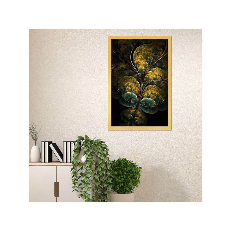 Dekorstation Golden Leaf Elegance Black & Green Canvas Wall Painting (12x24 inches)