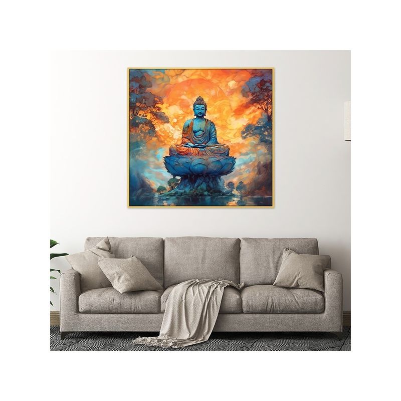 Dekorstation Meditating Buddha Canvas Painting Abstract Wall Art For Bedroom (18x18 inches)