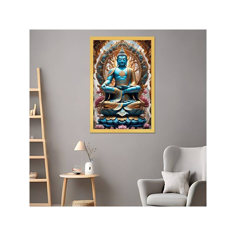 Dekorstation Multicolored Meditative Calm Buddha Canvas Painting For Bedroom (12x24 inches)