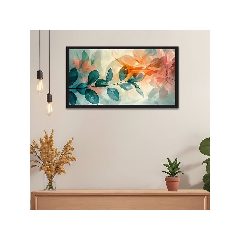 Dekorstation Abstract Green Orange Multi Color Leaf Nature Painting Paintings (12x24 inches)