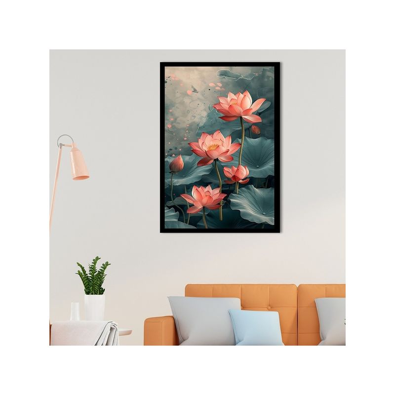 Dekorstation Elegant Lotus Blossom Canvas Wall Painting Tranquil Botanical Wall Art (12x24 inches)