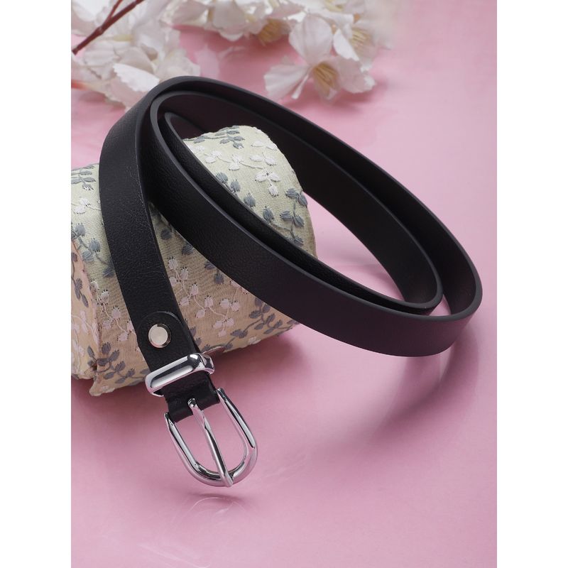 Carlton London Women Black Semi Formal Leather Belt -Solid-Plain (38)