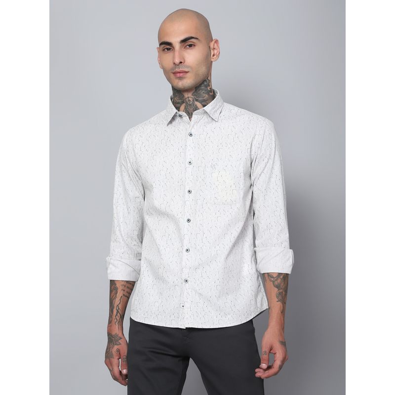 Cantabil Men Cotton Printed Grey Full Sleeves Casual Shirt (38)