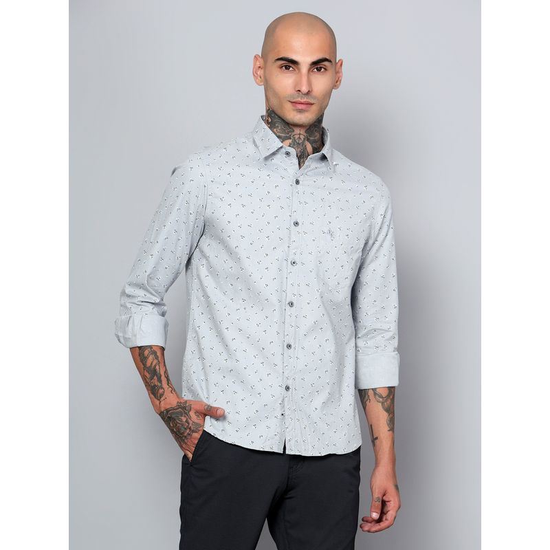 Cantabil Men Cotton Printed Grey Full Sleeves Casual Shirt (38)