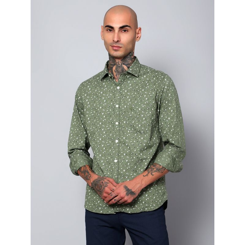 Cantabil Men Cotton Printed Green Full Sleeves Casual Shirt (38)