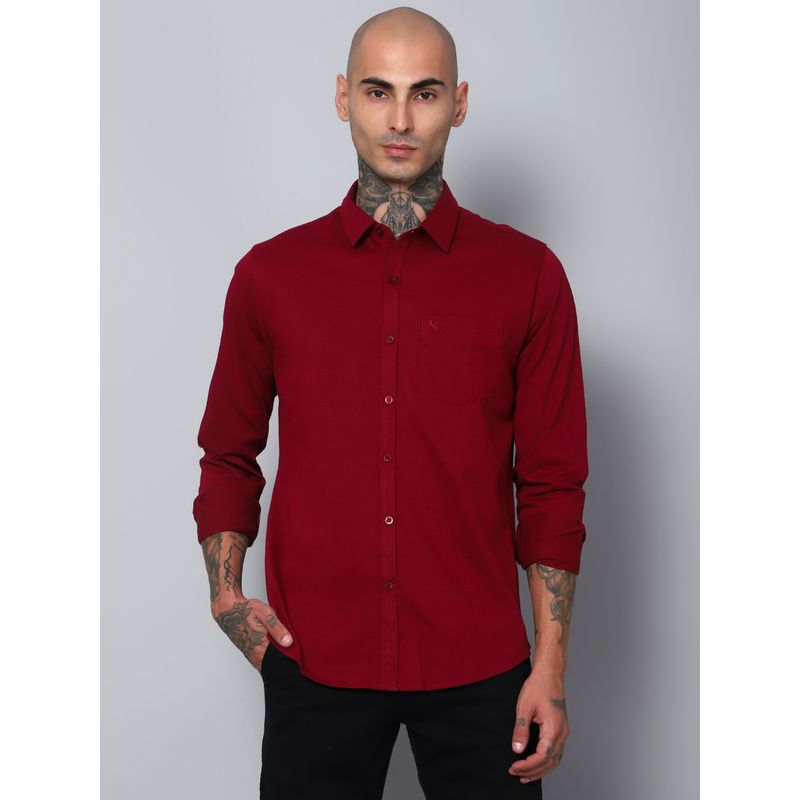 Cantabil Men Cotton Solid Maroon Full Sleeves Casual Shirt (40)