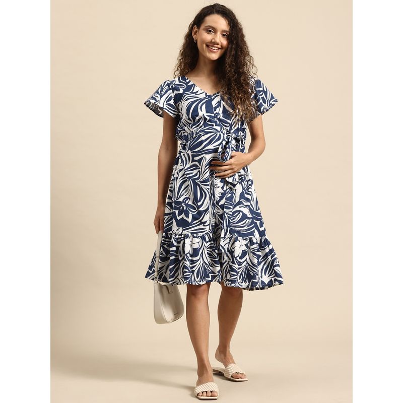 Blush9 Maternity Navy Blue Concealed Zip Maternity And Nursing Dress (M)