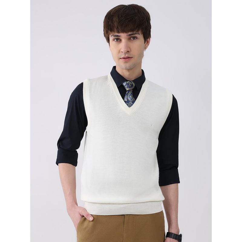 Monte Carlo Men White V-Neck Sleeveless Sweater (M)