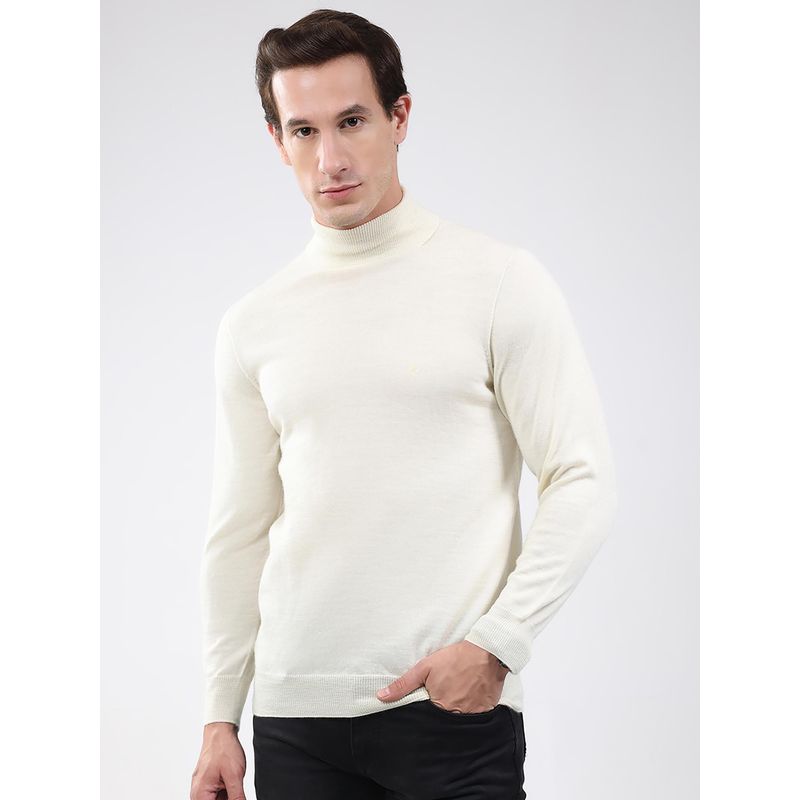 Monte Carlo Men Off White High Neck Full Sleeve Sweater (XL)