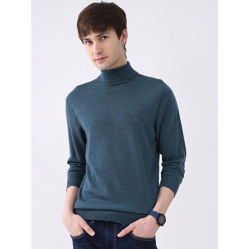 Monte Carlo Men Teal Turtle Neck Full Sleeve Sweater (L)