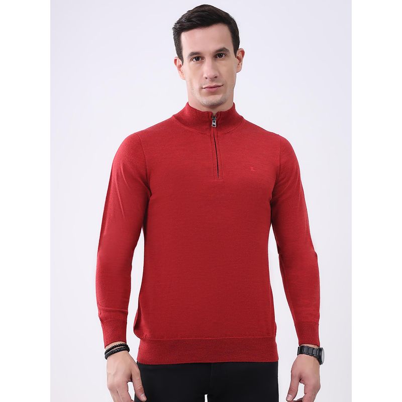 Monte Carlo Men Red High Neck Full Sleeve Sweater (M)