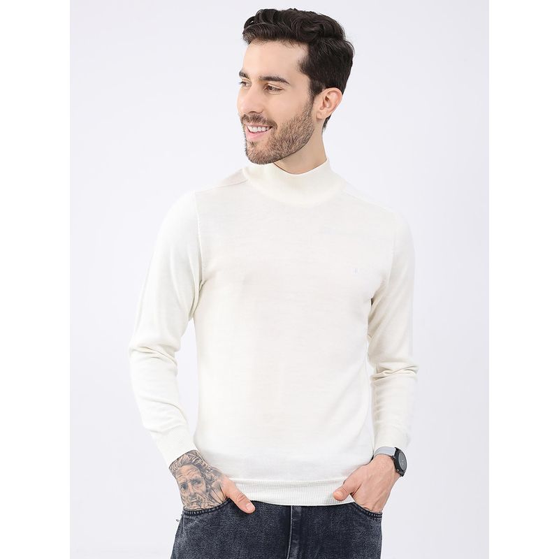 Monte Carlo Men Off White High Neck Full Sleeve Sweater (XL)