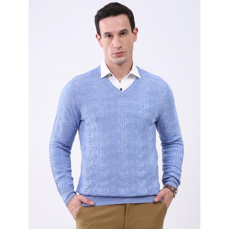 Monte Carlo Men Blue V Neck Full Sleeve Sweater (XL)