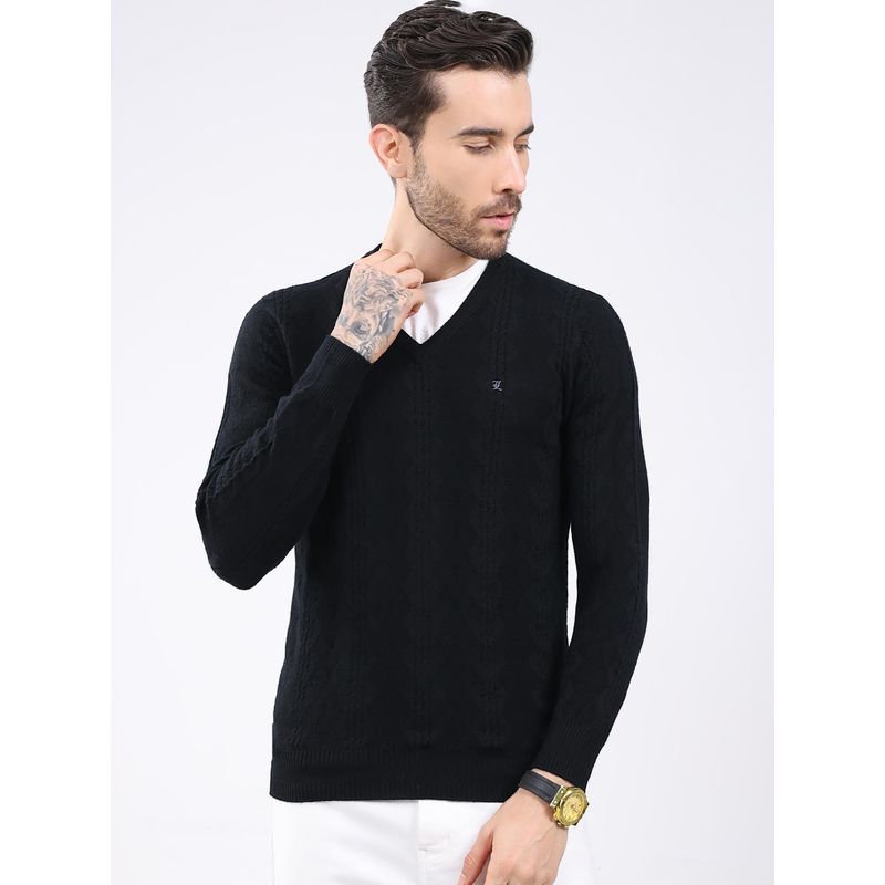 Monte Carlo Men Black V Neck Full Sleeve Sweater (M)
