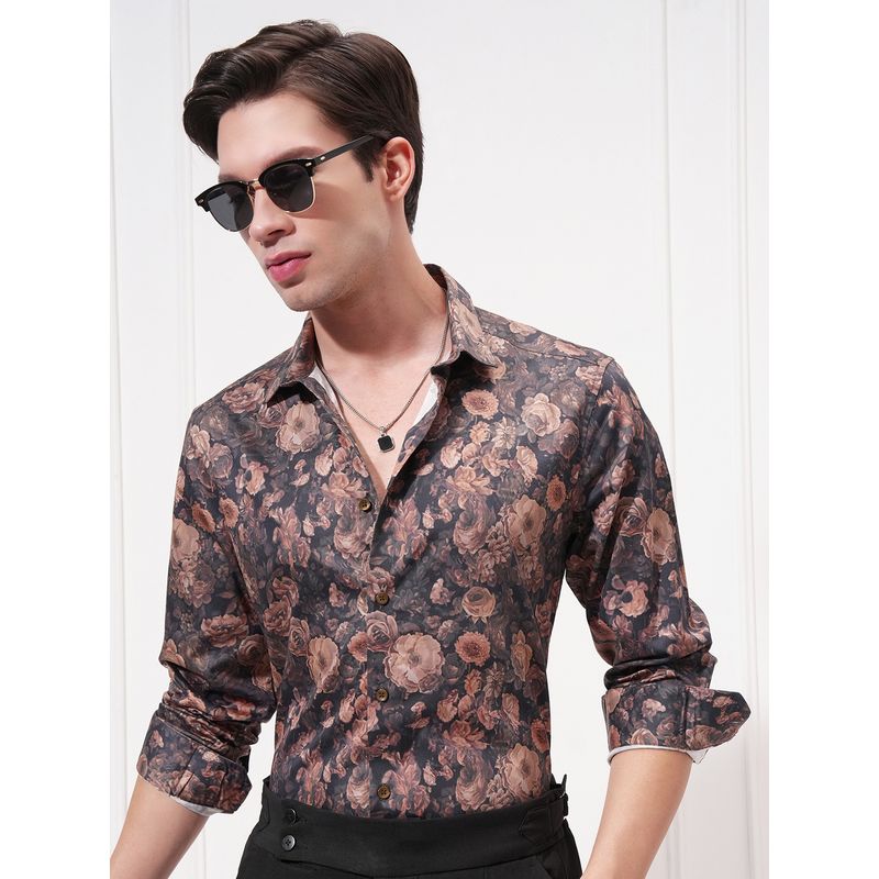 LOCOMOTIVE Premium Men Multi-Color Satin Printed Occasion Slim Fit Shirt (L)