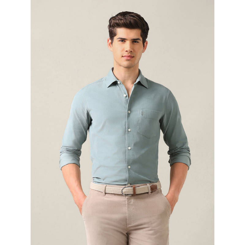 U.S. POLO ASSN. Green Cotton Solid/Plain Collar Neck Shirt (42)