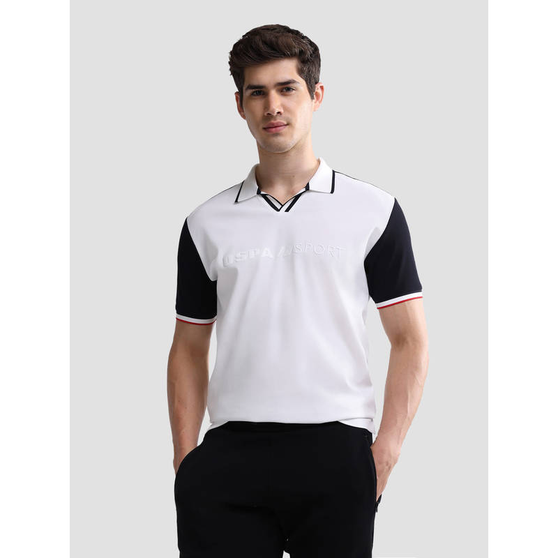 U.S. POLO ASSN. White Polyester Colorblock Collar Neck Polo T-Shirt (3XL)