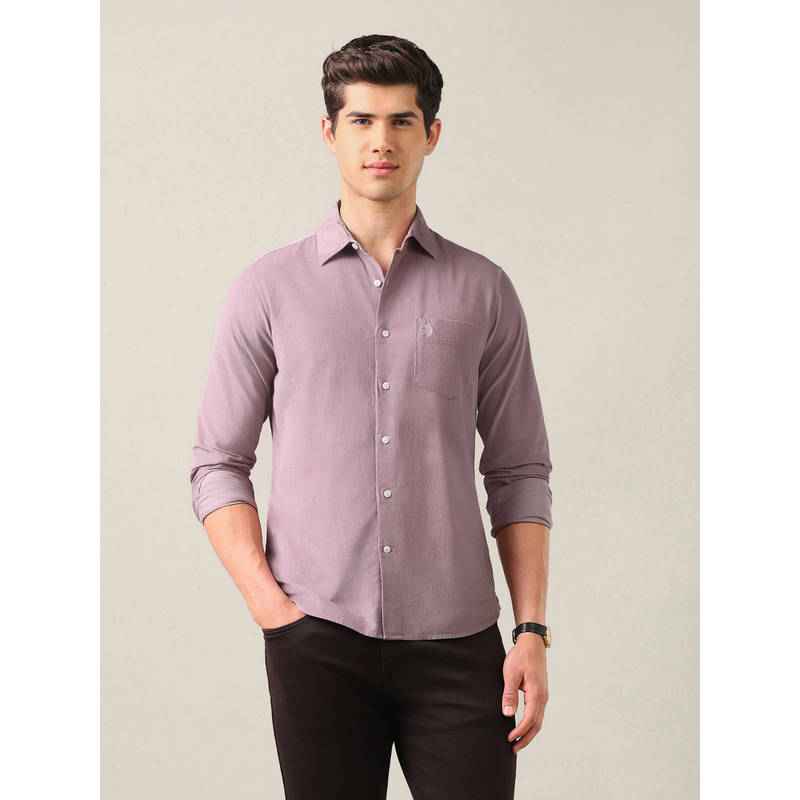 U.S. POLO ASSN. Pink Cotton Solid/Plain Collar Neck Shirt (42)