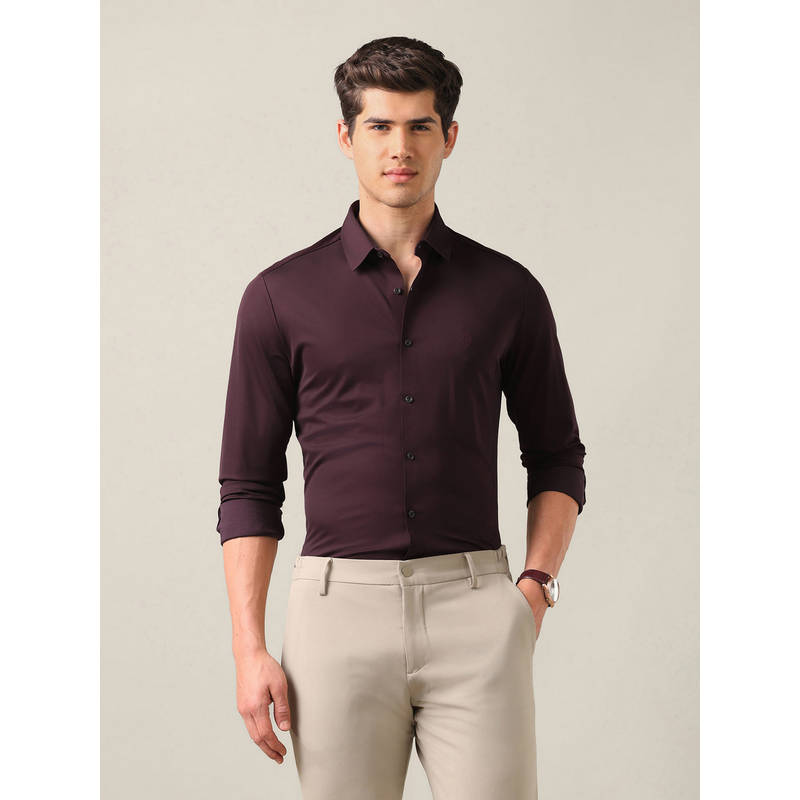 U.S. POLO ASSN. Maroon Nylon Solid/Plain Collar Neck Shirt (42)