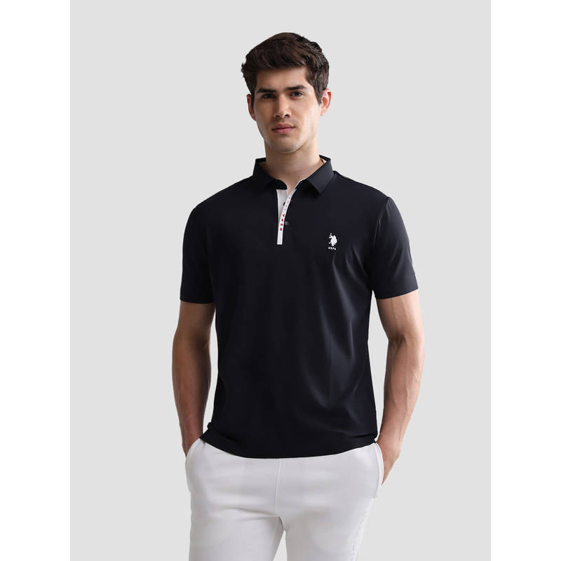 U.S. POLO ASSN. Navy Blue Nylon Solid/Plain Collar Neck Polo T-Shirt (L)