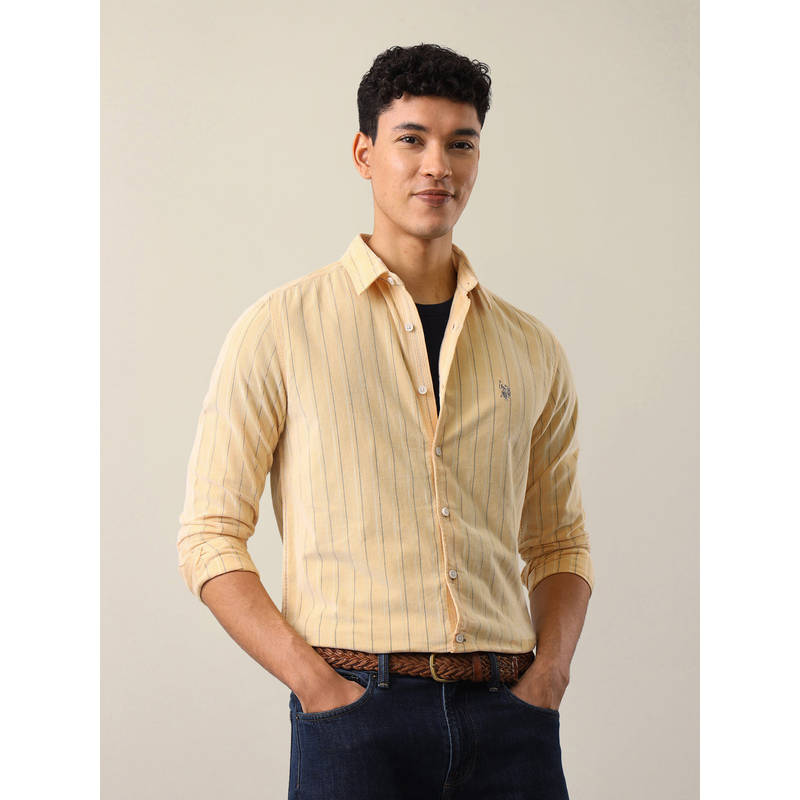U.S. Polo Assn. Denim Co. Yellow Cotton Stripes Collar Neck Shirt (40)