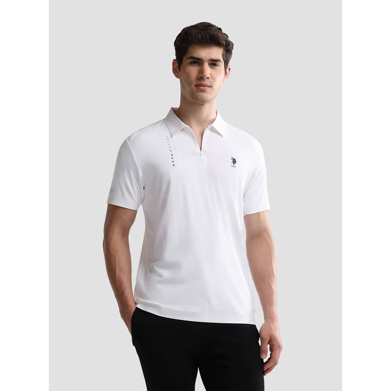 U.S. POLO ASSN. White Nylon Solid/Plain Collar Neck Polo T-Shirt (L)