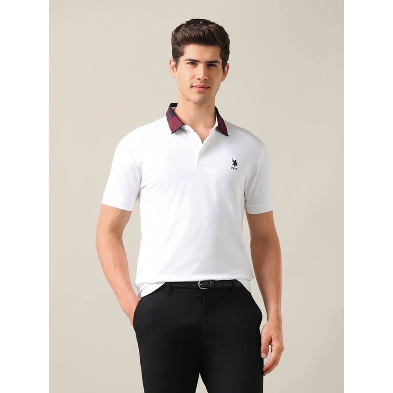U.S. POLO ASSN. White Rayon Solid/Plain Collar Neck Polo T-Shirt (L)