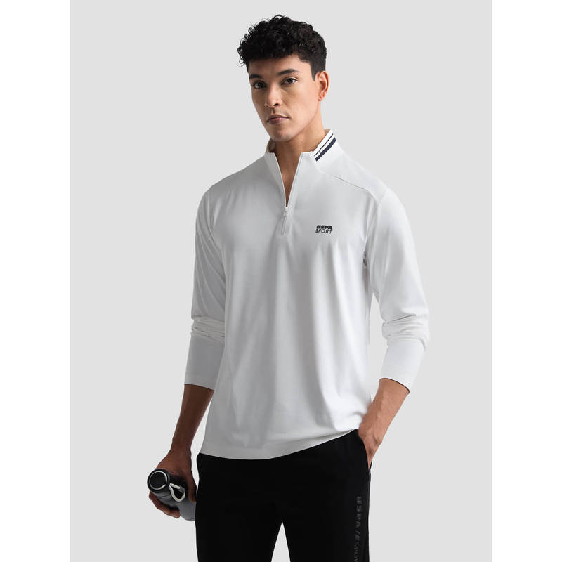 U.S. POLO ASSN. White Nylon Solid/Plain High Neck Polo T-Shirt (L)