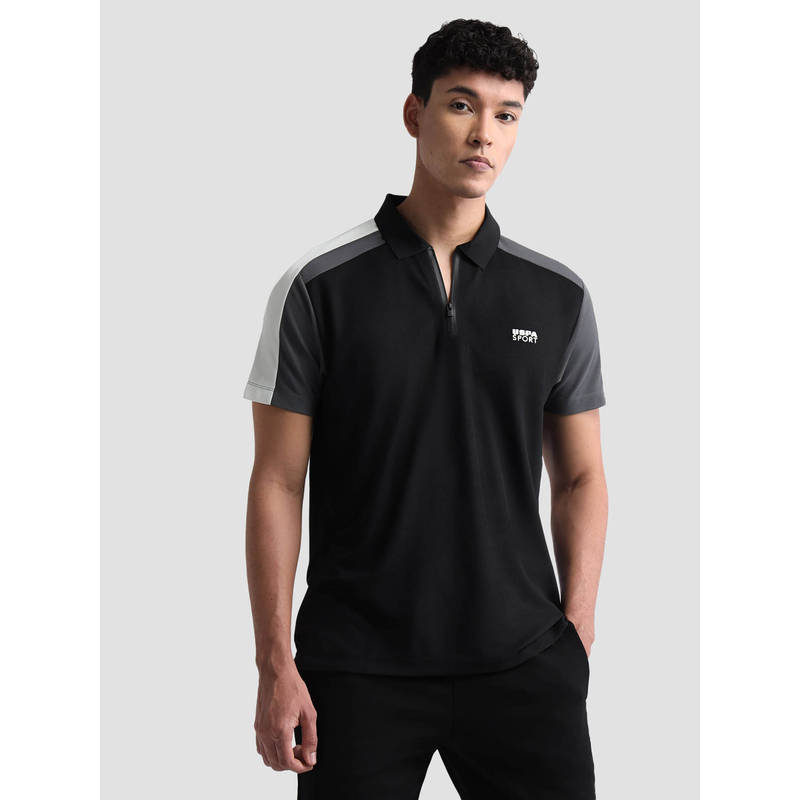 U.S. POLO ASSN. Black Polyester Solid/Plain Collar Neck Polo T-Shirt (3XL)