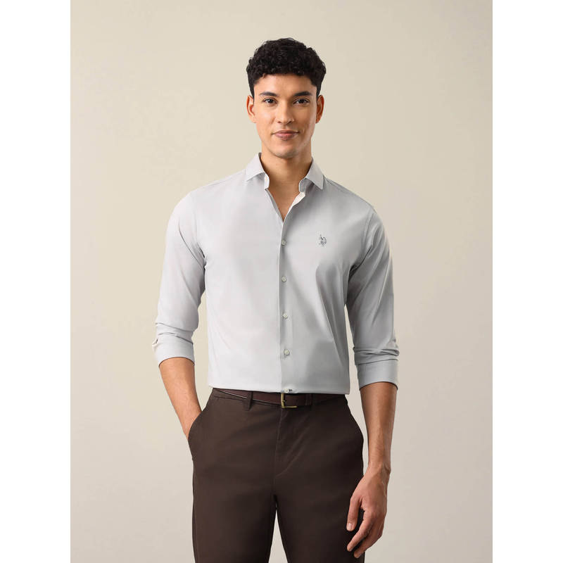 U.S. POLO ASSN. Grey Polyester Solid/Plain Collar Neck Shirt (42)