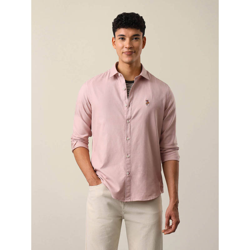 U.S. Polo Assn. Denim Co. Pink Cotton Solid/Plain Collar Neck Shirt (48)