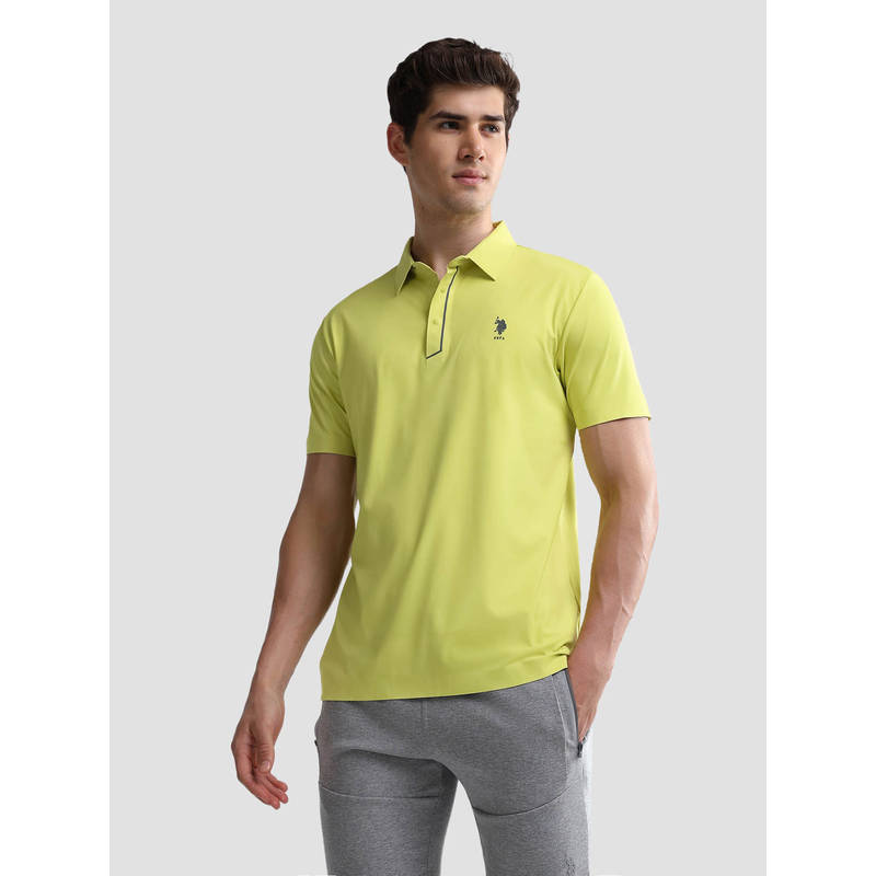 U.S. POLO ASSN. Yellow Nylon Solid/Plain Collar Neck Polo T-Shirt (L)
