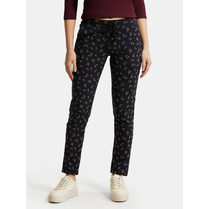Jockey 1301 Women Super Combed Cotton Elastane Trackpants - Black Printed (M)