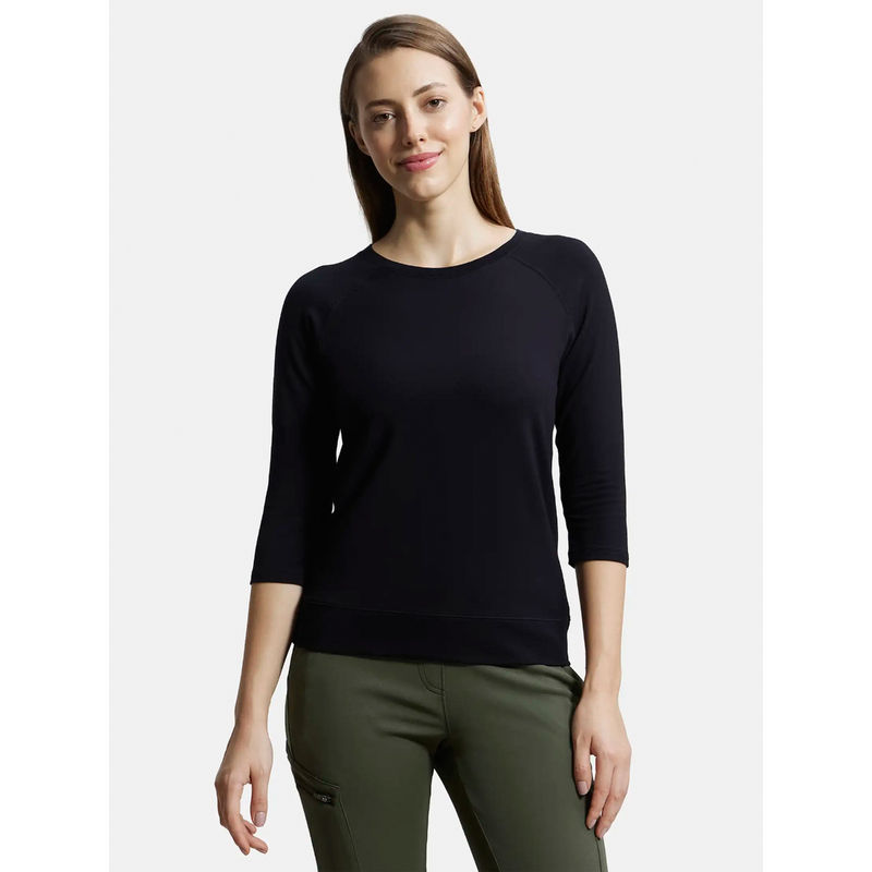 Jockey AW14 Women Cotton Viscose Elastane 3/4th Sleeve T-Shirt - Black (XL)