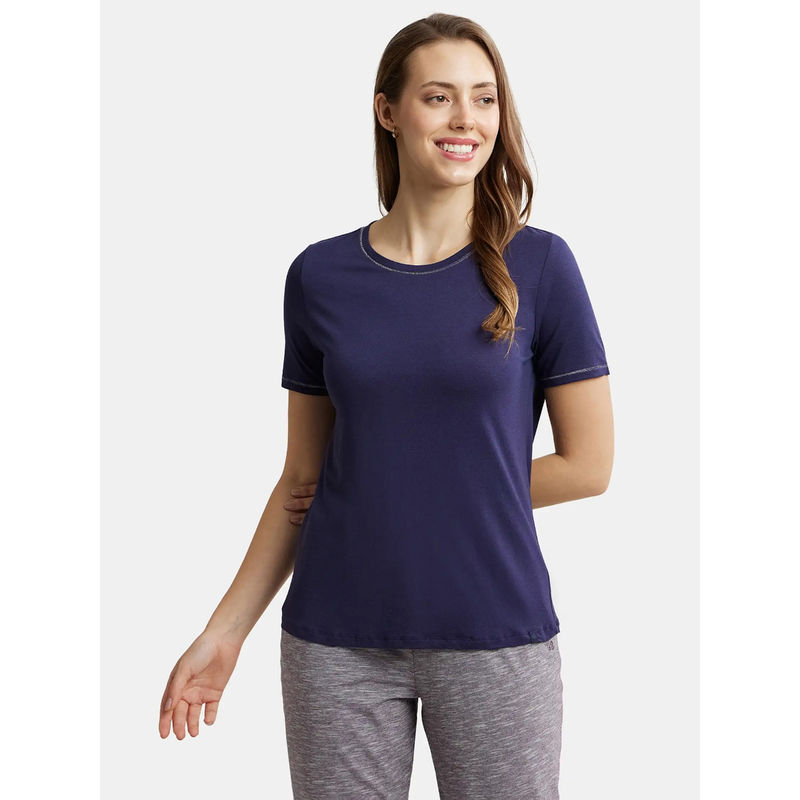 Jockey RX71 Womens Micro Modal Cotton Relaxed Fit Round Neck T-Shirt- Classic Navy (S)