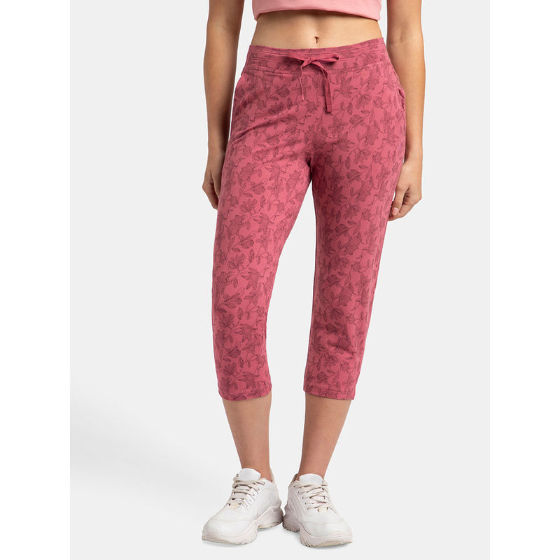 Jockey 1300 Women Super Combed Cotton Elastane Printed Capri - Rosewine (2XL)