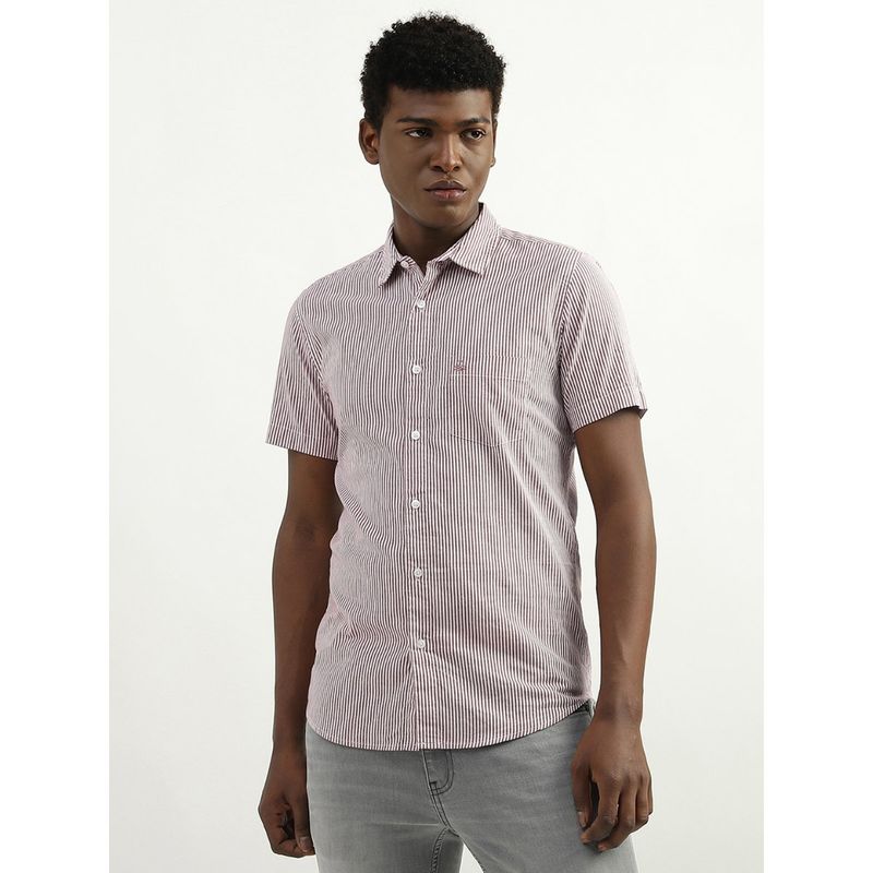 United Colors Of Benetton Cotton Striped Spread Collar Men Shirt-Pink (S)