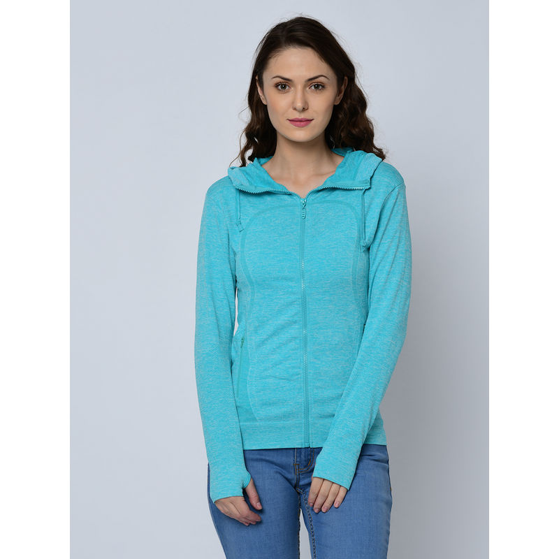 Da Intimo Women Sky Solid Hooded Sweatshirt - Blue (L)