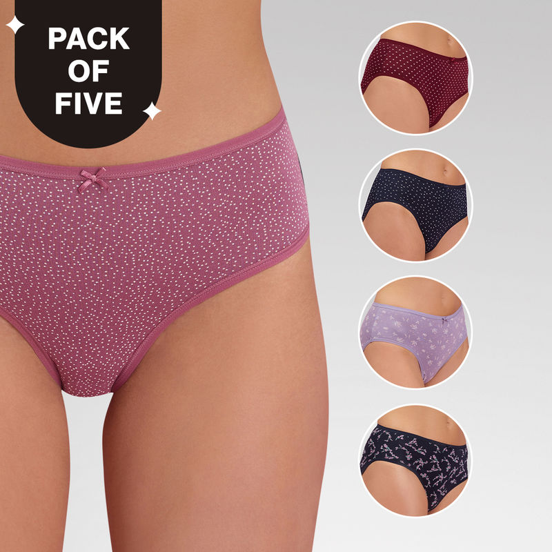 Nykd By Nykaa Pack of 5 Cotton Hipster with Anti odor-Multi-Color-NYP033P05 (M)