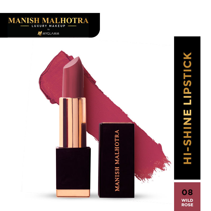 Manish Malhotra Hi Shine Lipstick - Long Lasting, Uvb Protected, Glossy Finish - Wild Rose