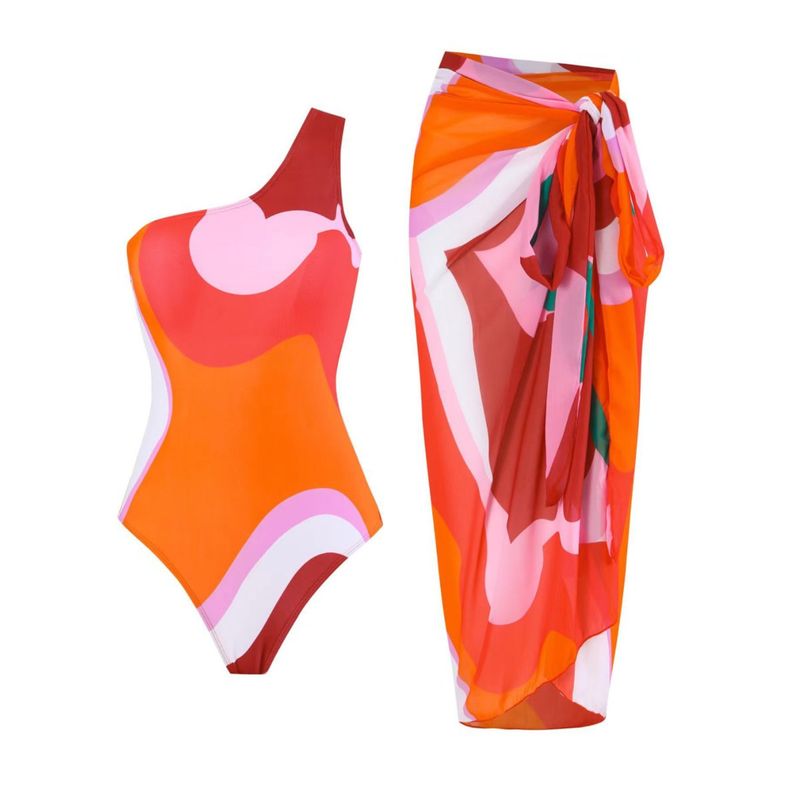 Addery Pastel One-Shoulder Monokini with Sarong (Set of 2) (L)