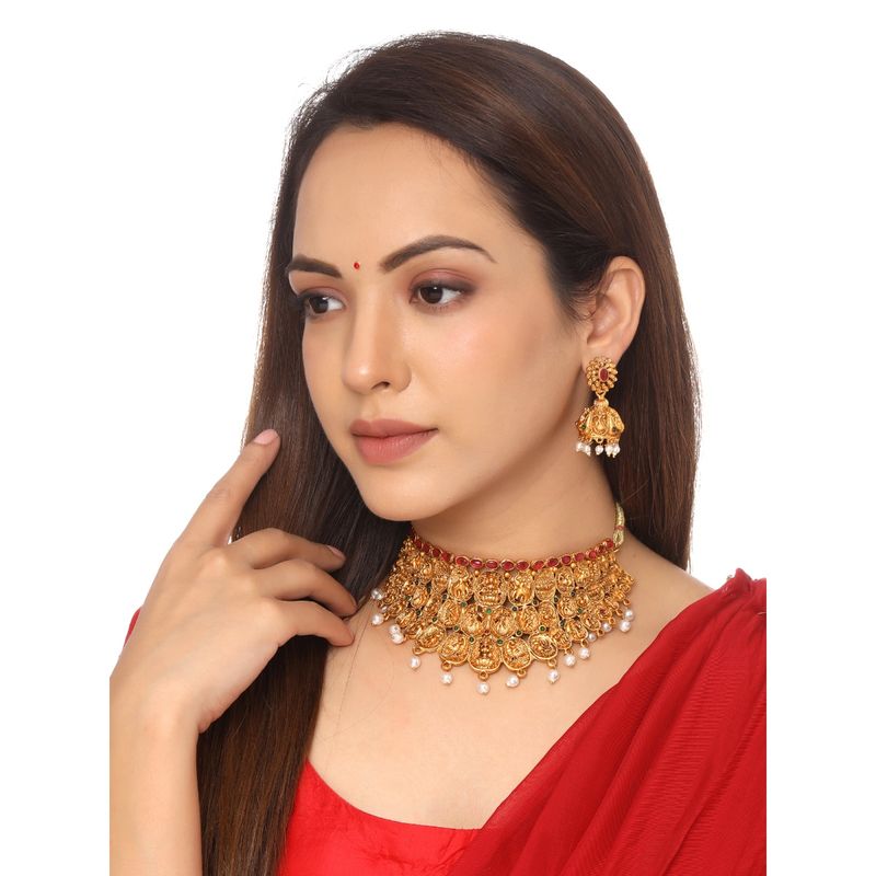 Buy Yellow Chimes Gold Plated Traditional Antique Choker Jewellery Set of 2 Online