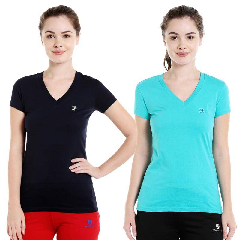 Bodyactive Multi Color T-shirt for Women - TS14-NASGRN-2PCS-S