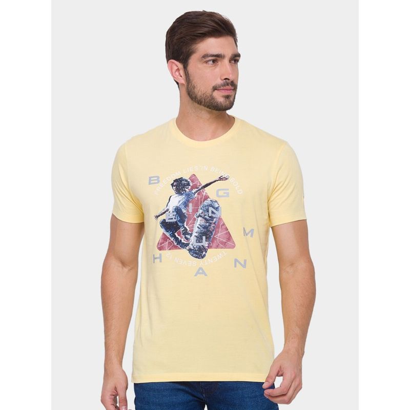Being Human Men Printed Yellow T-Shirt (L)