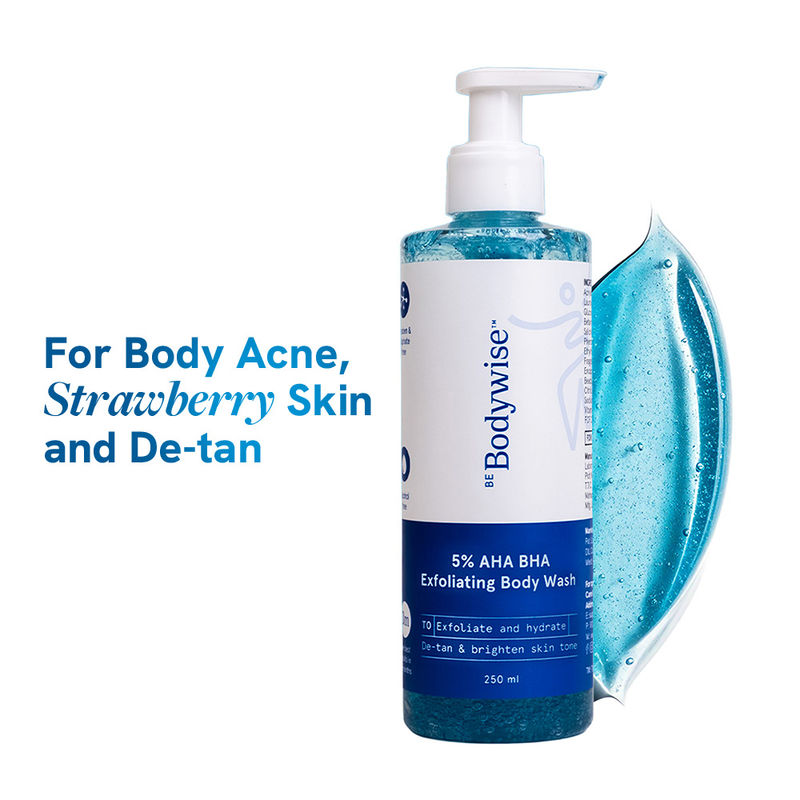 Be Bodywise 5% AHA BHA Exfoliating Body Wash - For Body Acne, Strawberry Skin & De-Tans