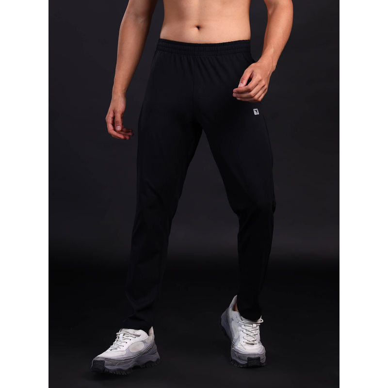 Technosport Men Black Solid Slim Fit Sports Trackpant With 4 Way Crispy (M)